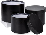Set di 3 scatole regolari per fiori con confezione in alluminio con coperchio, scatole di cartone, cartone, scatola per gioielli, confezione per fiori, nero Ø15/17/20 cm