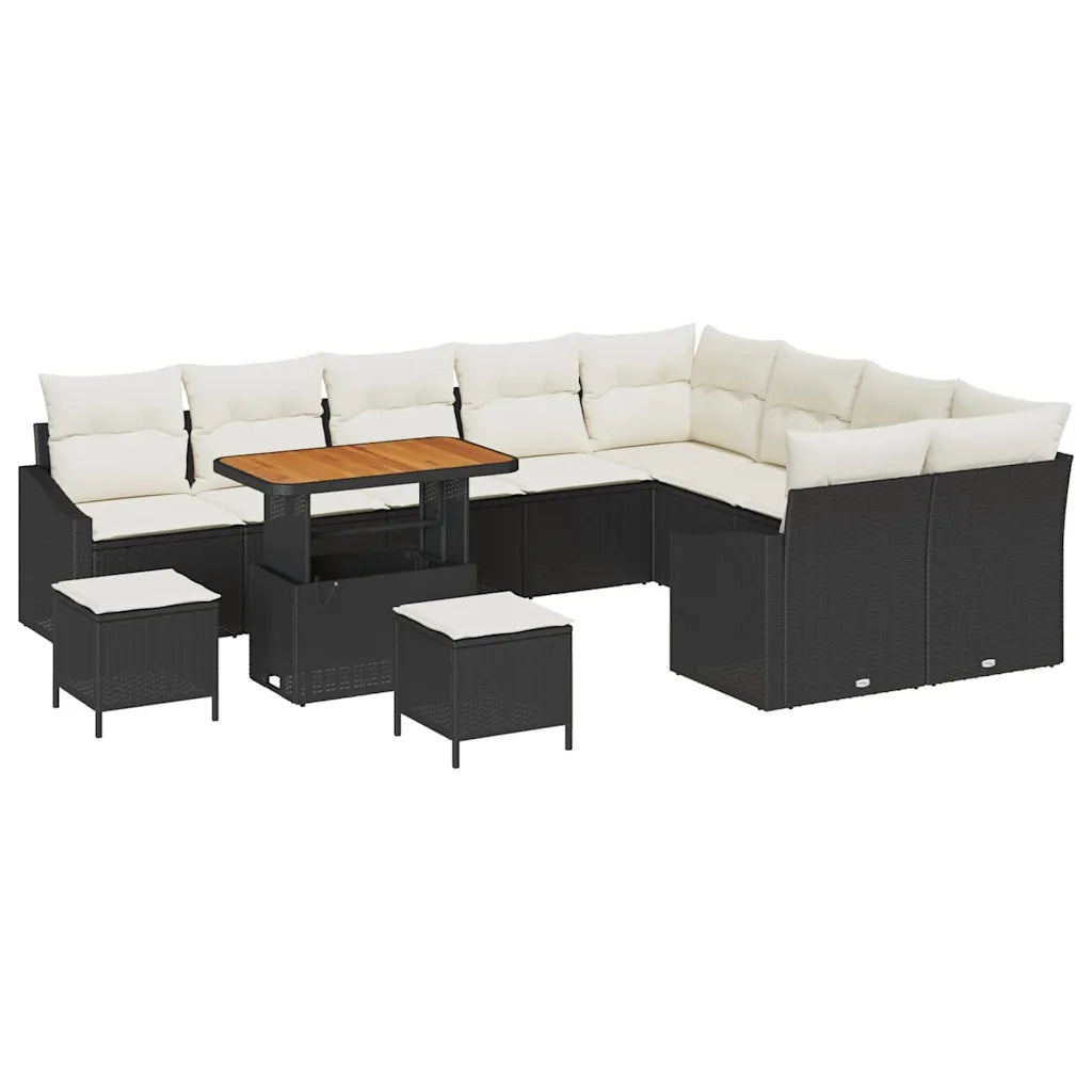 Set Divano da Giardino con cuscino 12 pcs Nero Poly Rattan
