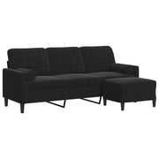 Divano | Divano da soggiorno | Sofa a 3 Posti con Poggiapiedi Nero 180 cm in Velluto