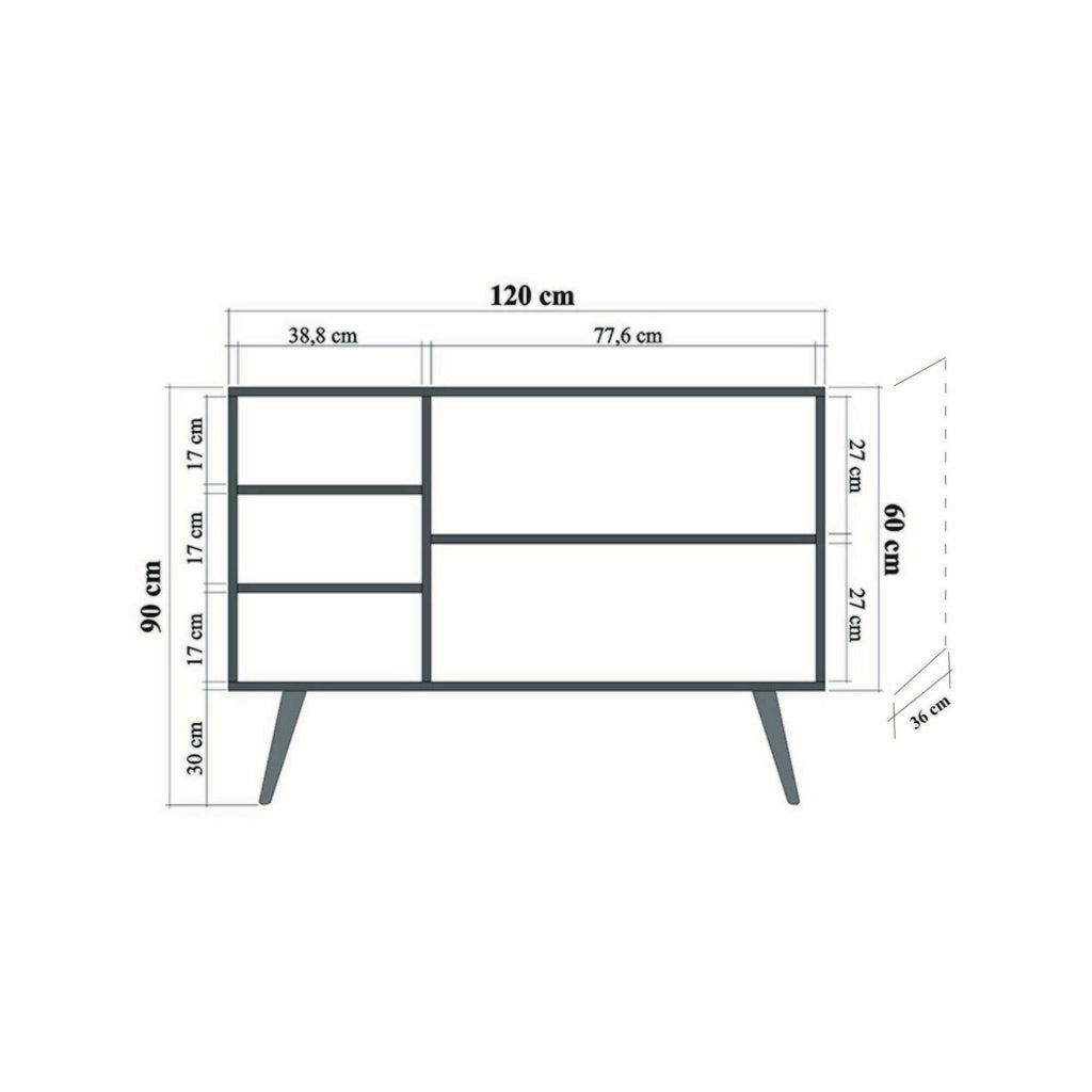 Credenza Arzumia, Buffet da soggiorno, Madia da salotto, Dispensa da cucina, 120x36h90 cm, Quercia