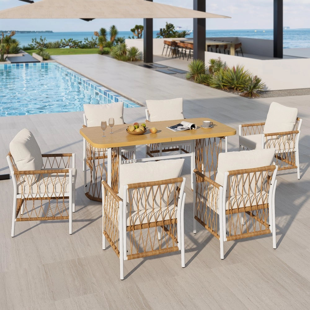 Set da esterno moderno - Zephmum- Sedute per pi¨´ persone, struttura in ferro, braccioli intrecciati, cuscini inclusi