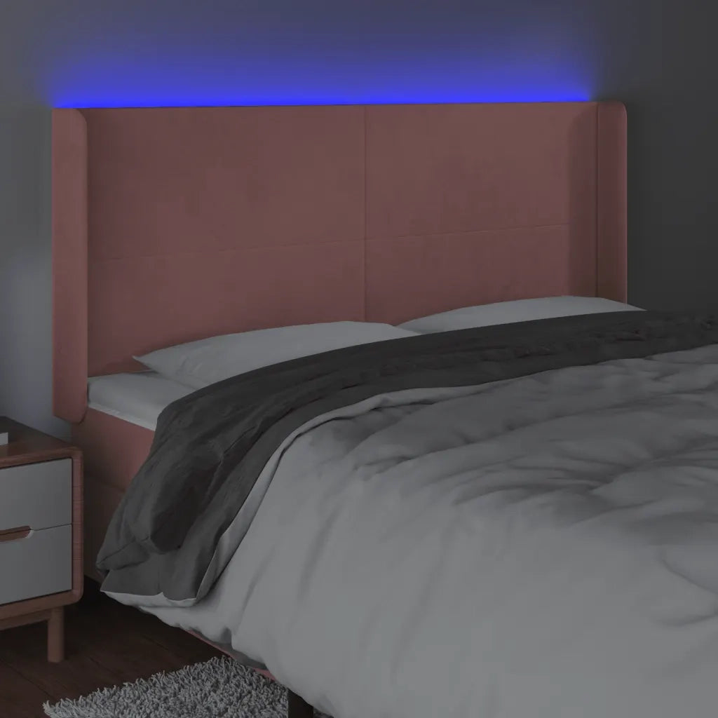 Testiera a LED rosa 163x16x118/128 cm in Velluto 3123827