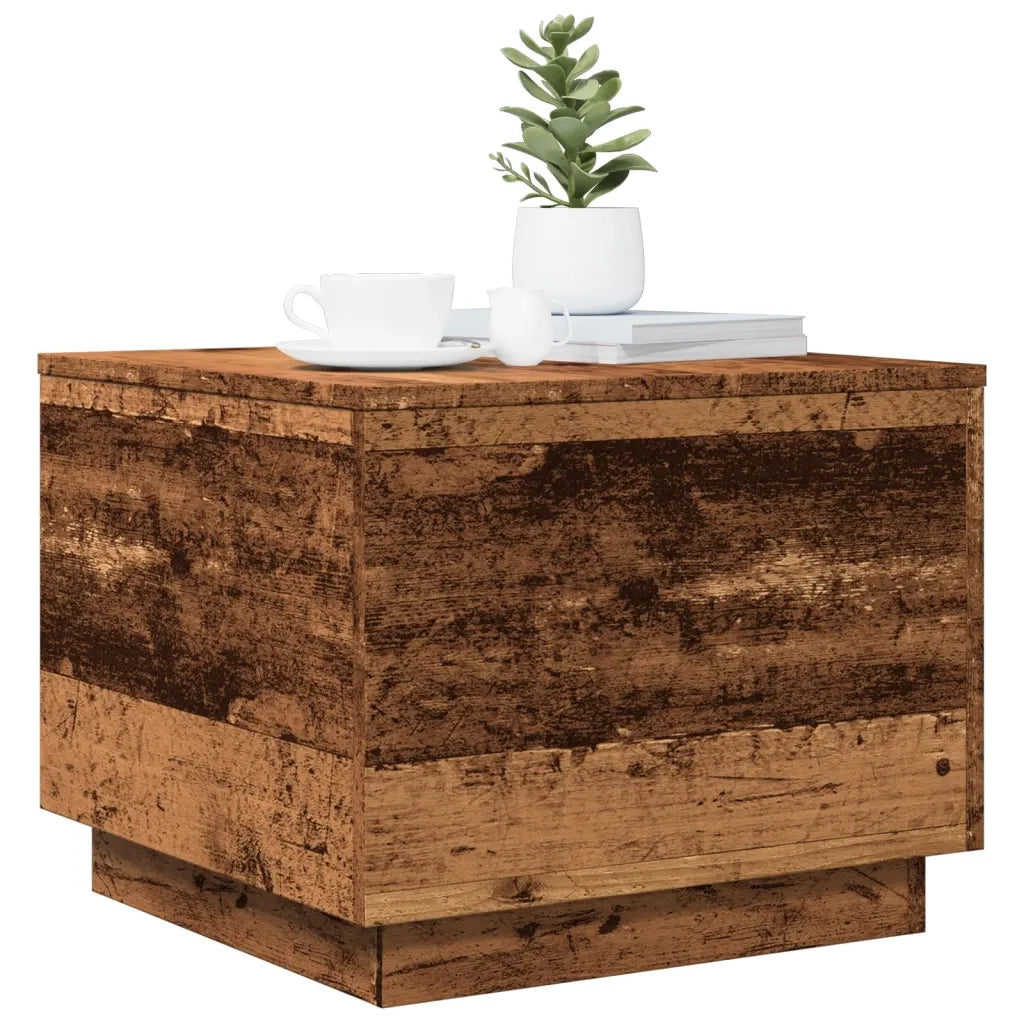 Tavolino da Salotto con Luci LED Legno Antico 50x50x40 cm 857720