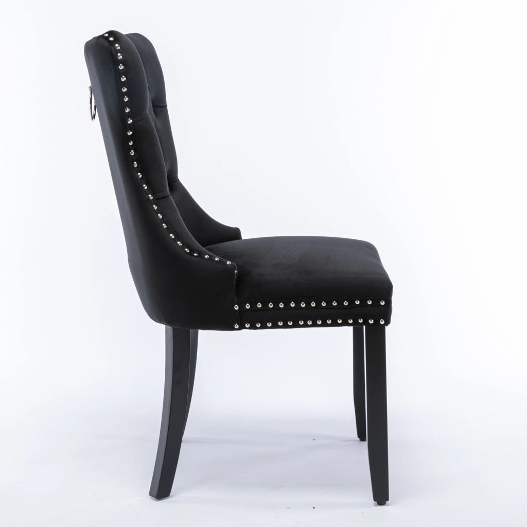 Sedie da Pranzo Imbottite in Velluto con Gambe in Legno Massello ¨C MINIMAL ¨C Set 2 Pezzi, Nero