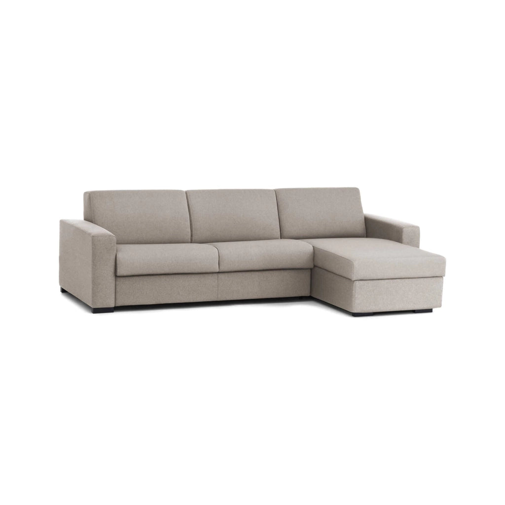 Divano Letto Aika, Divano ad angolo, Made in Italy, SofÒ  con apertura girevole, con Penisola contenitore reversibile, con Braccioli standard, cm 280x95h90, Tortora