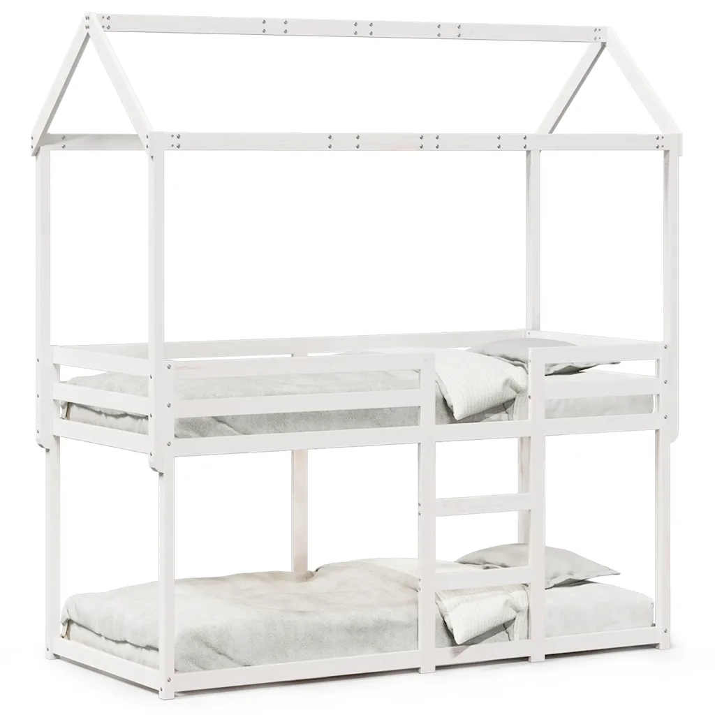 Letto singolo | Letto per adulti | Letto a Castello con Tetto Bianco 90x200 cm in Legno di Pino