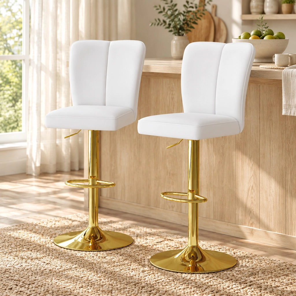 Set di 2 sgabelli da bar regolabili bianco e oro in PU