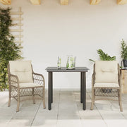 Set da Bistrò 3 pz con Cuscini Beige in Polyrattan