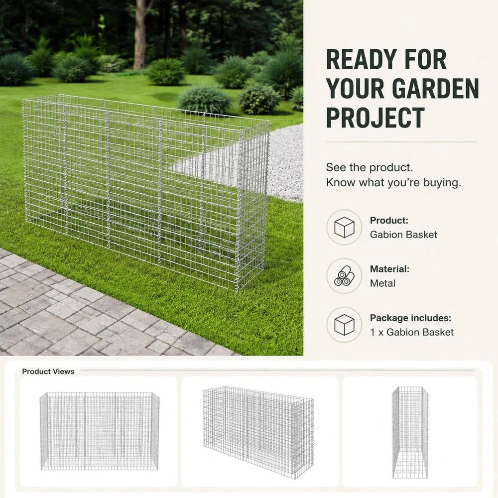 Gabion Raised Bed, Galvanized Steel, 180x50x100 Cm