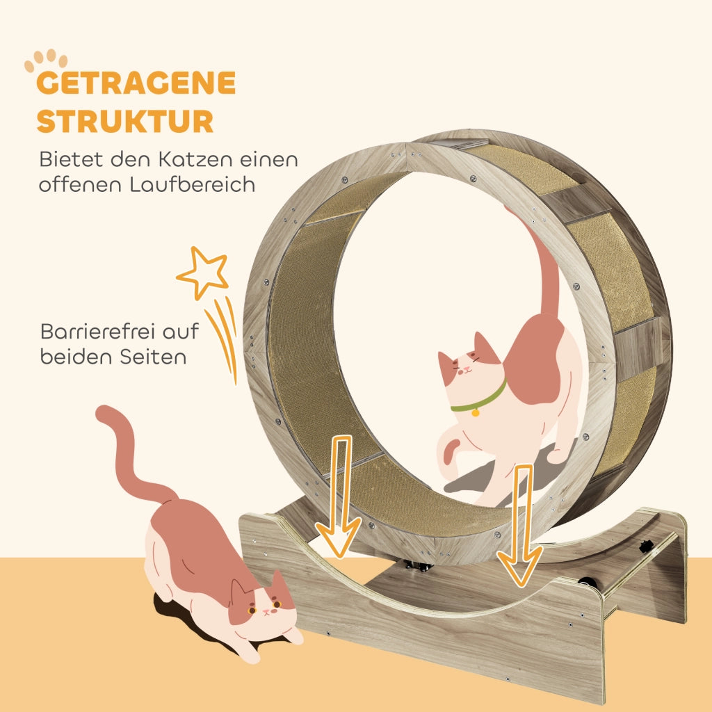 Ruota per gatti 91 cm in noce con freno e grattatoio, per movimento sano e relax