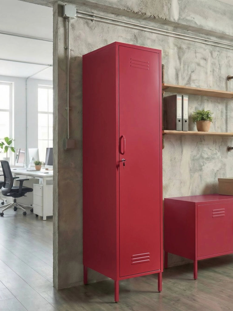 Armadietto in metallo Armadietto in metallo rosso con 5 ripiani e binario Moderno Home Office