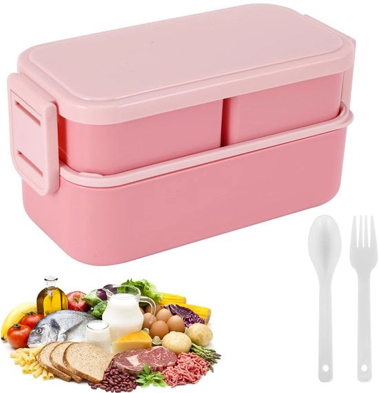 Lunchbox per bambini e adulti con cassette, 1300 ml lunchbox per bambini con 3 cassette e utensili, contenitori impermeabili a doppia parete, BPA-free e resistente al lavastoviglie, per scuola, in viaggio (rosa)