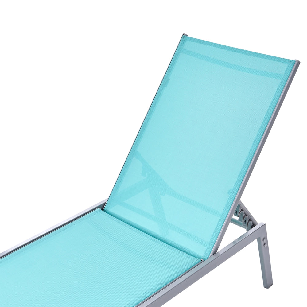 Lettino da giardino blu e argento con telaio in acciaio e schienale regolabile resistente ai raggi UV