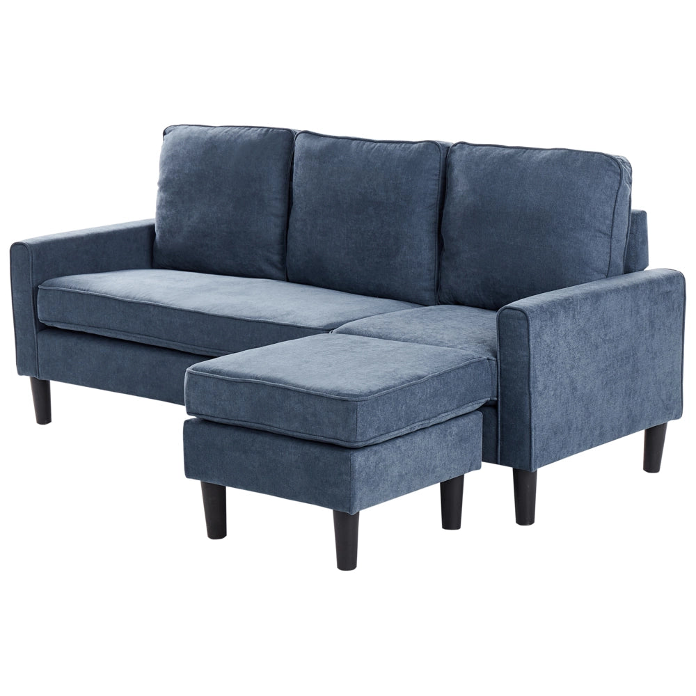 Divano di colore Blu Scuro a 3 posti con Poggiapiedi Ottomano Imbottito stile Classico Tradizionale