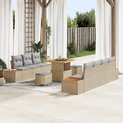 Set Divano da Giardino  10 Pezzi con Cuscini Beige Rattan Polietilene Acacia