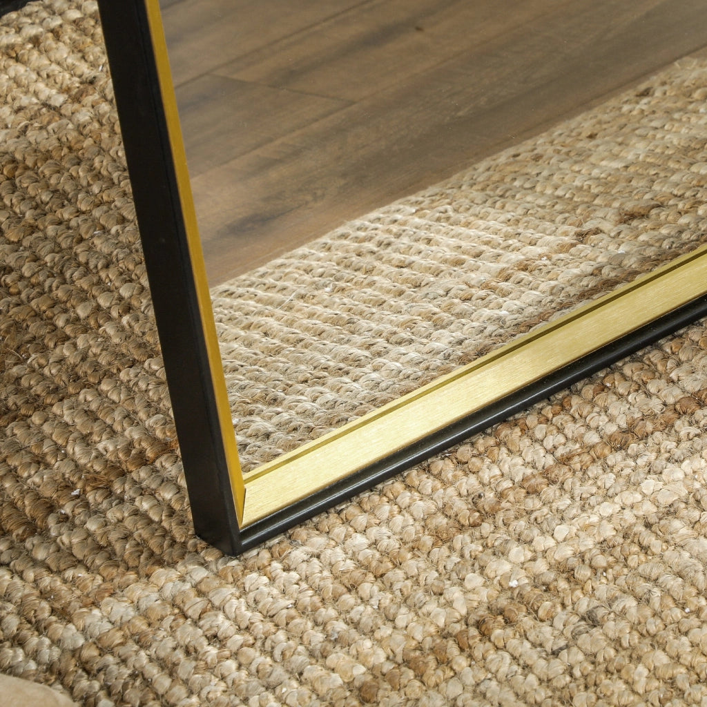 Specchio da Parete o da Terra Autoportante a Figura Intera 37x3x157 cm in Legno Nero e Oro