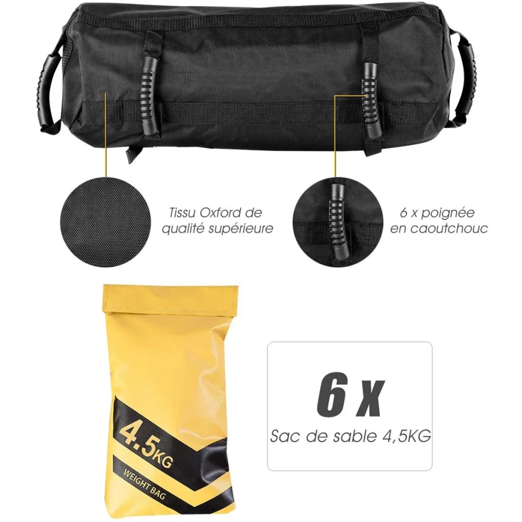 Borsa da esercizio con 6 inserti per pesi, tessuto Oxford resistente, maniglie in gomma, regolabile, 4.5 kg ciascuno