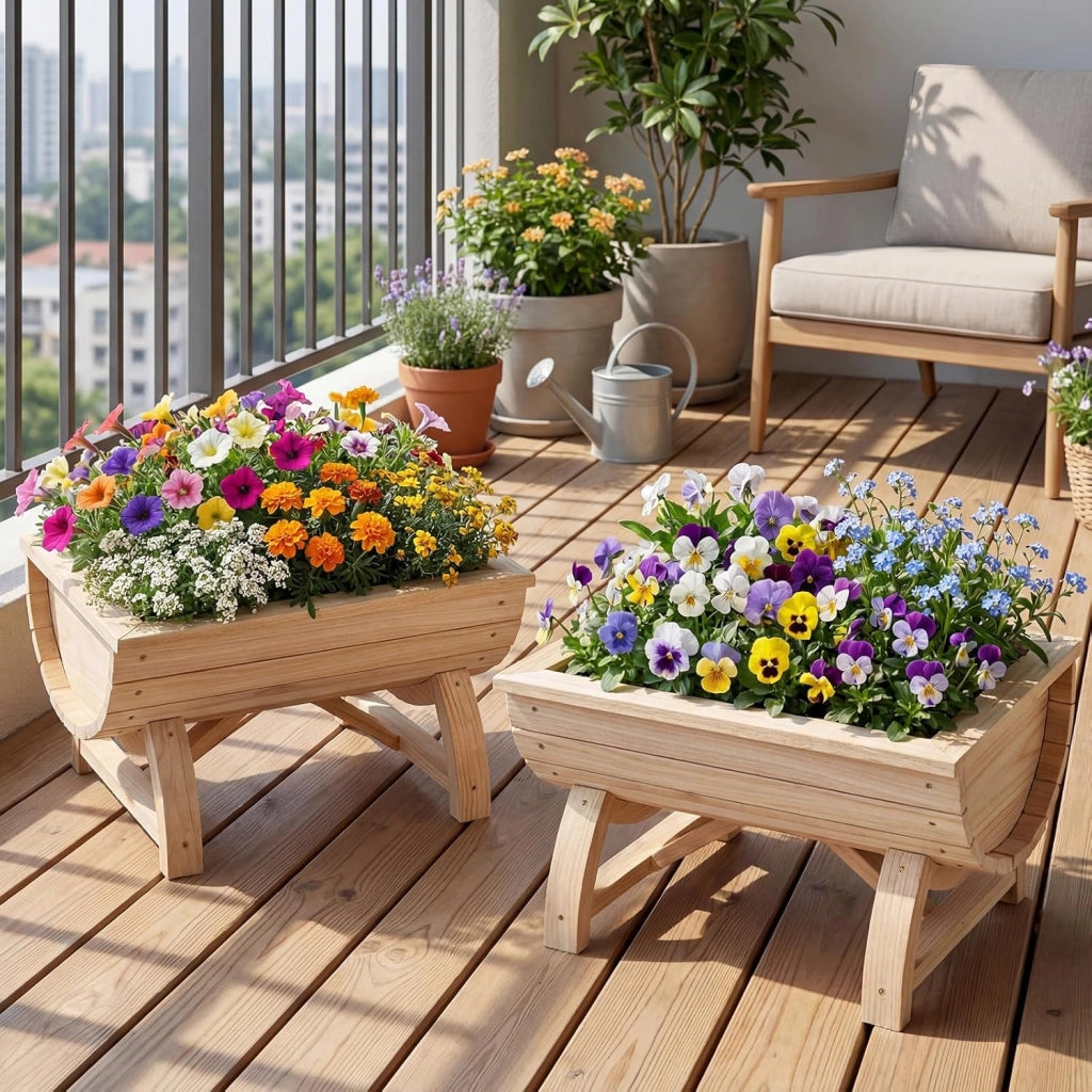 2 Fioriere Rialzate da Esterno in Legno Massello con Gambe Robuste e Foro di Drenaggio Integrato, Fioriere Elevate da Esterno ed Interno per Fiori, Erbe Aromatiche e Verdura