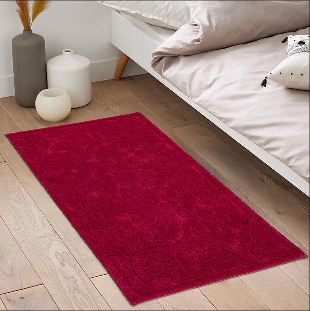 Tappeto Morbido Cotone 63x140 cm Scendiletto Bagno Camera Assorbente Antiscivolo Bordeaux