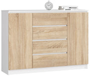 Cassettiera AKORD K140 Bianca 138 cm 2 ante 4 cassetti inserto frontale Sonoma Quercia 138x40x99 cm