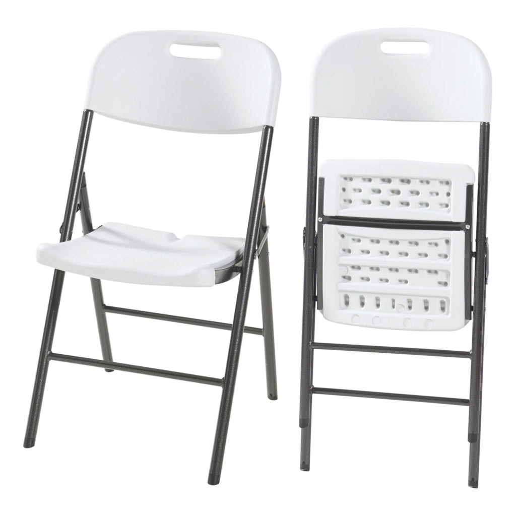 Set di 2 sedie pieghevoli da esterno per giardino campeggio e terrazza 87 x 46 x 53 cm bianco 03_0009638