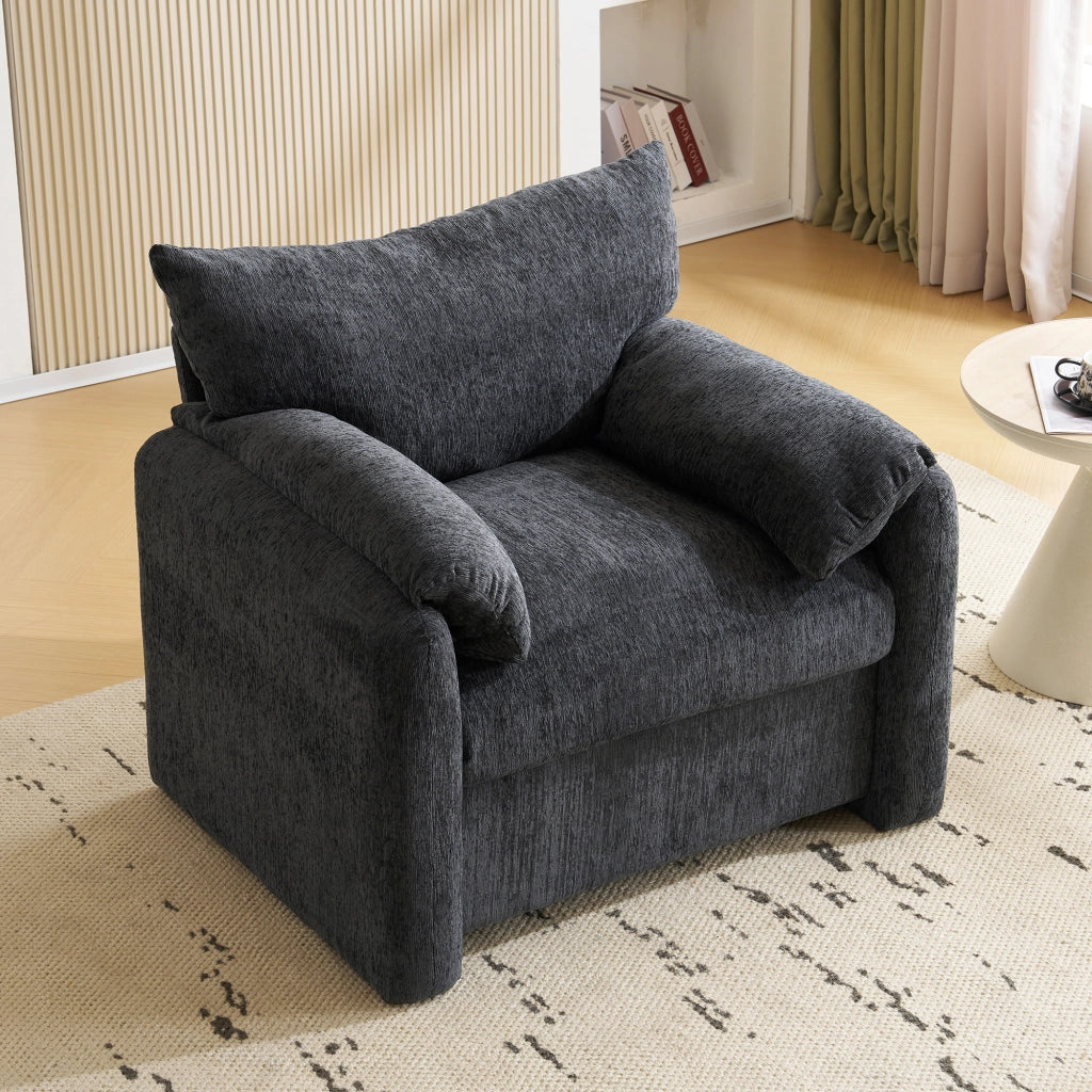 Poltrona 1 Posto Oversize con Cuscini Braccioli Comfort Ergonomico Struttura Legno Metallo in Ciniglia Grigio
