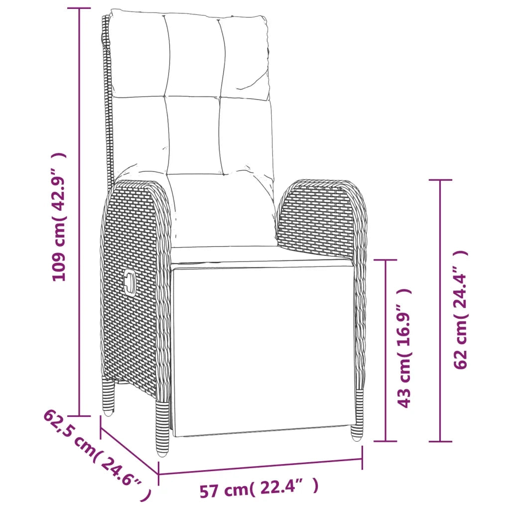 Set da Pranzo da Giardino 7 pz Nero con Cuscini in Polyrattan 3213530