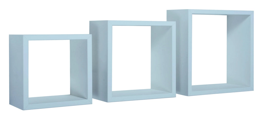 Set 3 Mensole da Parete Cubo in Fibra di Legno Incubo Blu Baltico