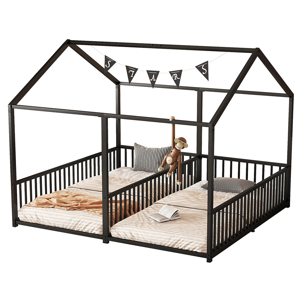 Letto a castello doppio per bambini - Xylo - 90x200 cm - Nero - Design casa con rampa e scala