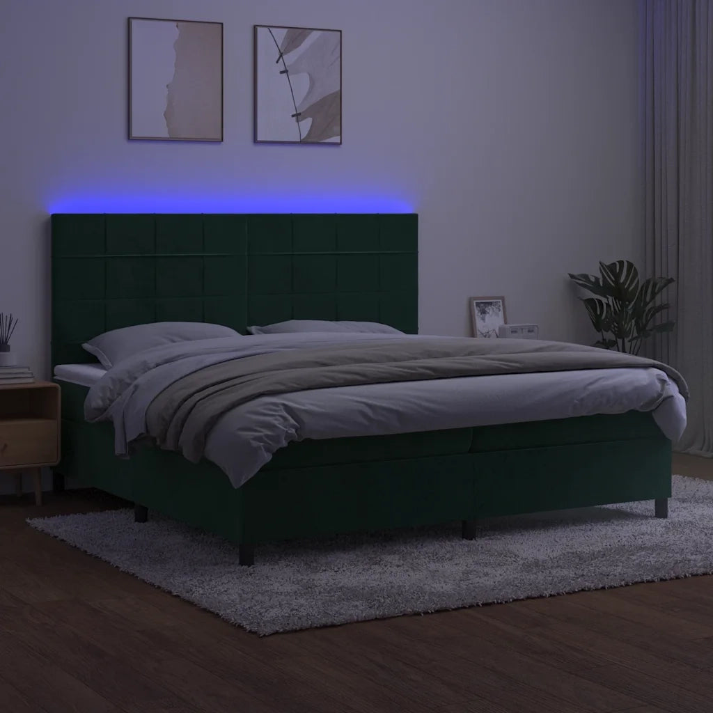 Letto a Molle con Materasso e LED Verde Scuro 200x200cm Velluto cod mxl 64104