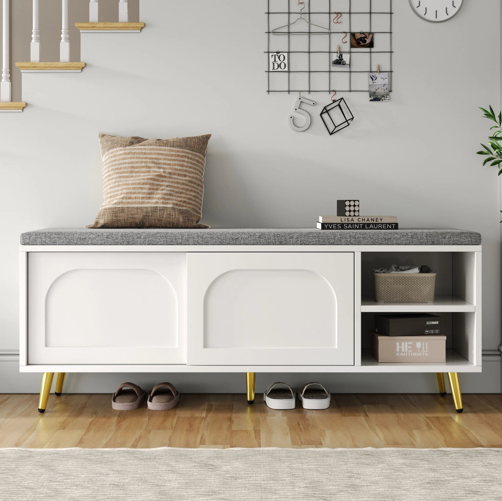 Panca portascarpe da ingresso con spazio contenitore; 121x35x49 cm; bianco
