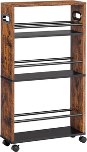 Carrello da cucina, 45 x 15 x 80 cm, trolley con 4 livelli, griglia da cucina con ruote girevoli a 360° e sostegni, facile da montare, stabile, industriale, colore marrone scuro