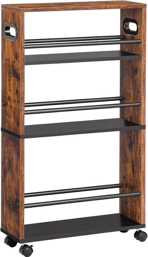 Carrello da cucina, 45 x 15 x 80 cm, trolley con 4 livelli, griglia da cucina con ruote girevoli a 360° e sostegni, facile da montare, stabile, industriale, colore marrone scuro