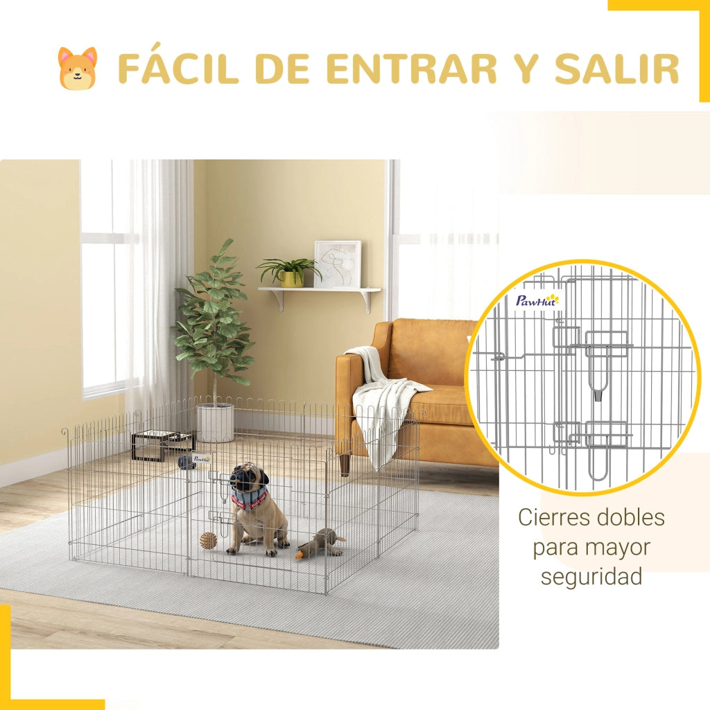 Recinto per cani pieghevole 8 pezzi con porta ¨C zephmum ¨C grigio 63x60 cm