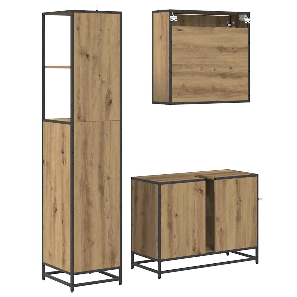 Set di mobili per il bagno con porta 3 pcs Rovere artigianale 3402570