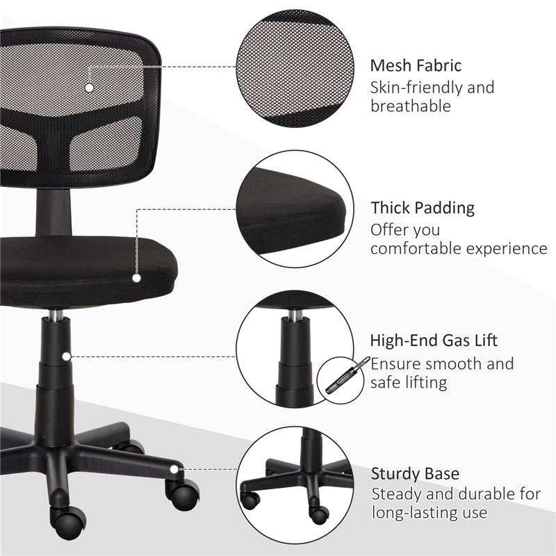 SEDIA DA UFFICIO ERGONOMICA IN RETE SENZA BRACCIOLI E REGOLABILE IN ALTEZZA, NERO