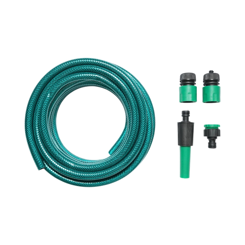 Set avvolgitubo da giardino 12mm x 7.5m con adattatore 3/4-1/2, connettori e ugello regolabile 1/2