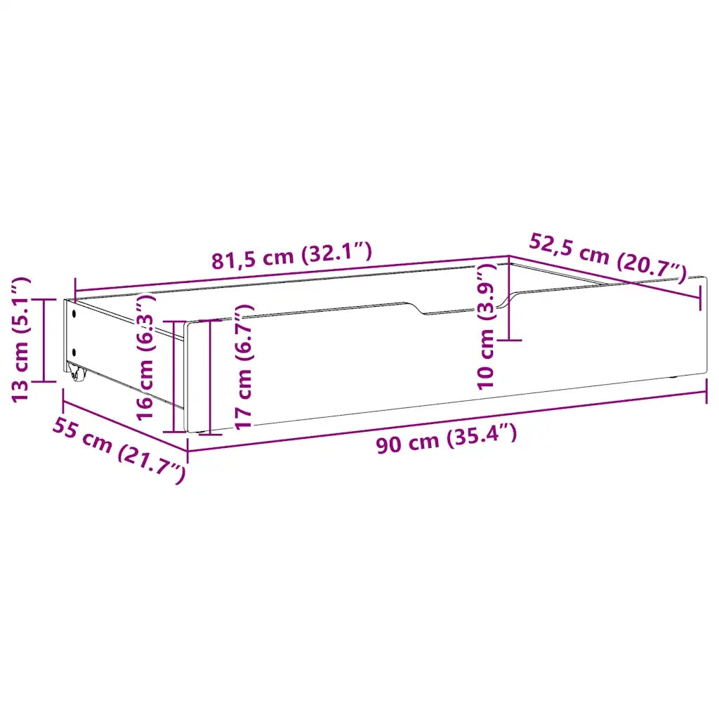 Cassettoni per Letto 2pz Marrone Cera 90x55x17 cm Legno di Pino 850925