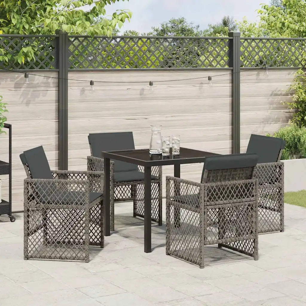 Set da Pranzo per Giardino 5 pcs Grigio polyrattan