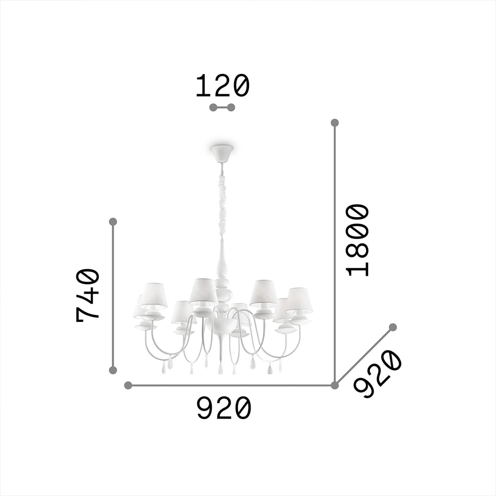 Lampadario Shabby Chic-Provenzale Blanche Metallo Nero 8 Luci E14