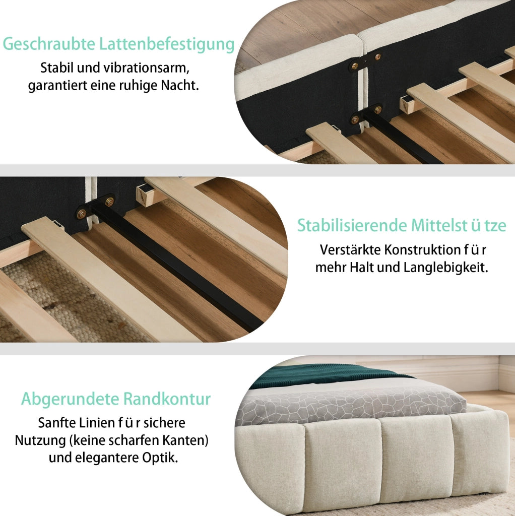 Letto matrimoniale imbottito in chenille 140x200 cm beige