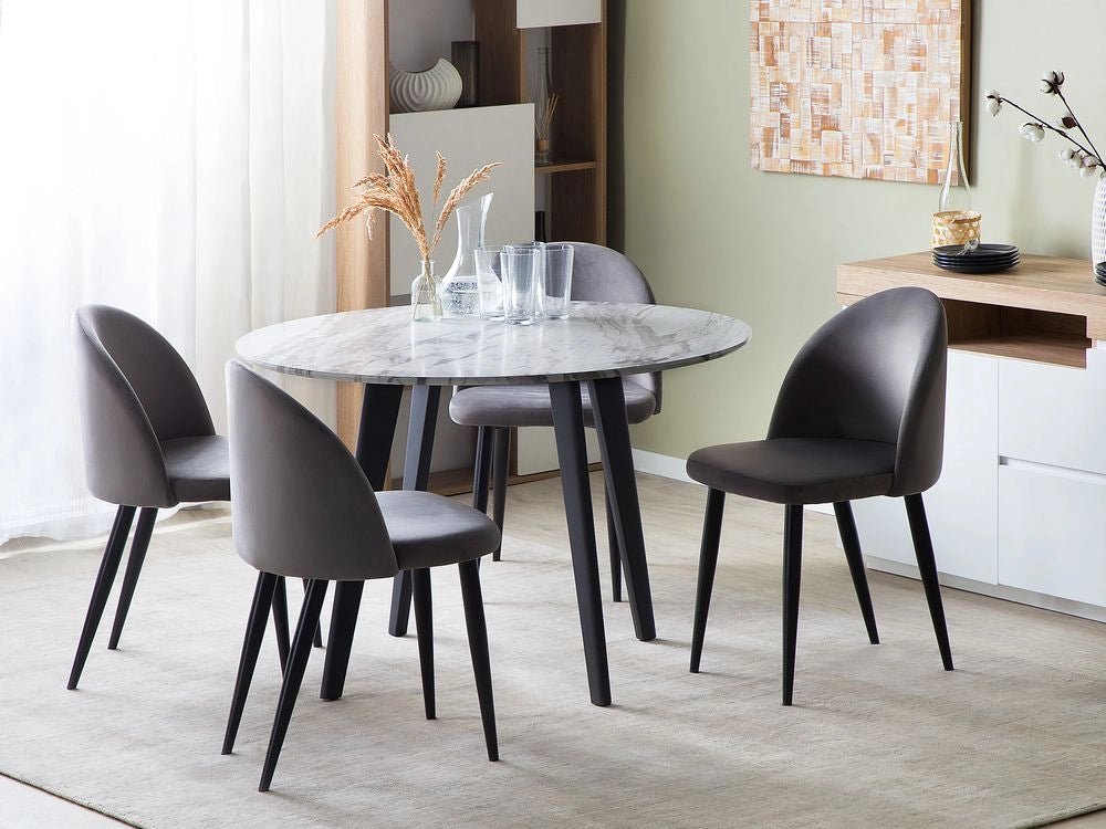 Tavolo da pranzo effetto marmo con gambe nere rotonde da 110 cm in MDF da tavolo con gambe in metallo