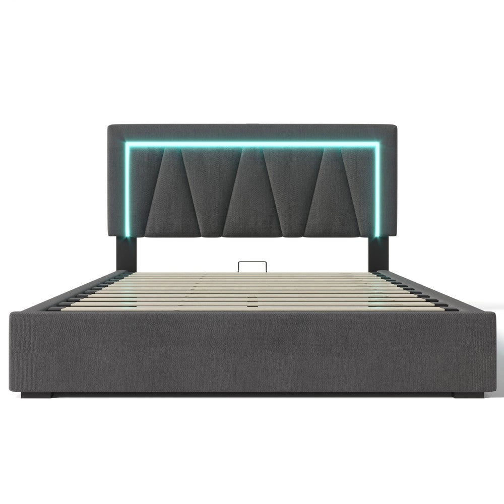 Letto Imbottito Contenitore LED con USB ¨C Xylo ¨C Tessuto Lino 160x200 con Materasso