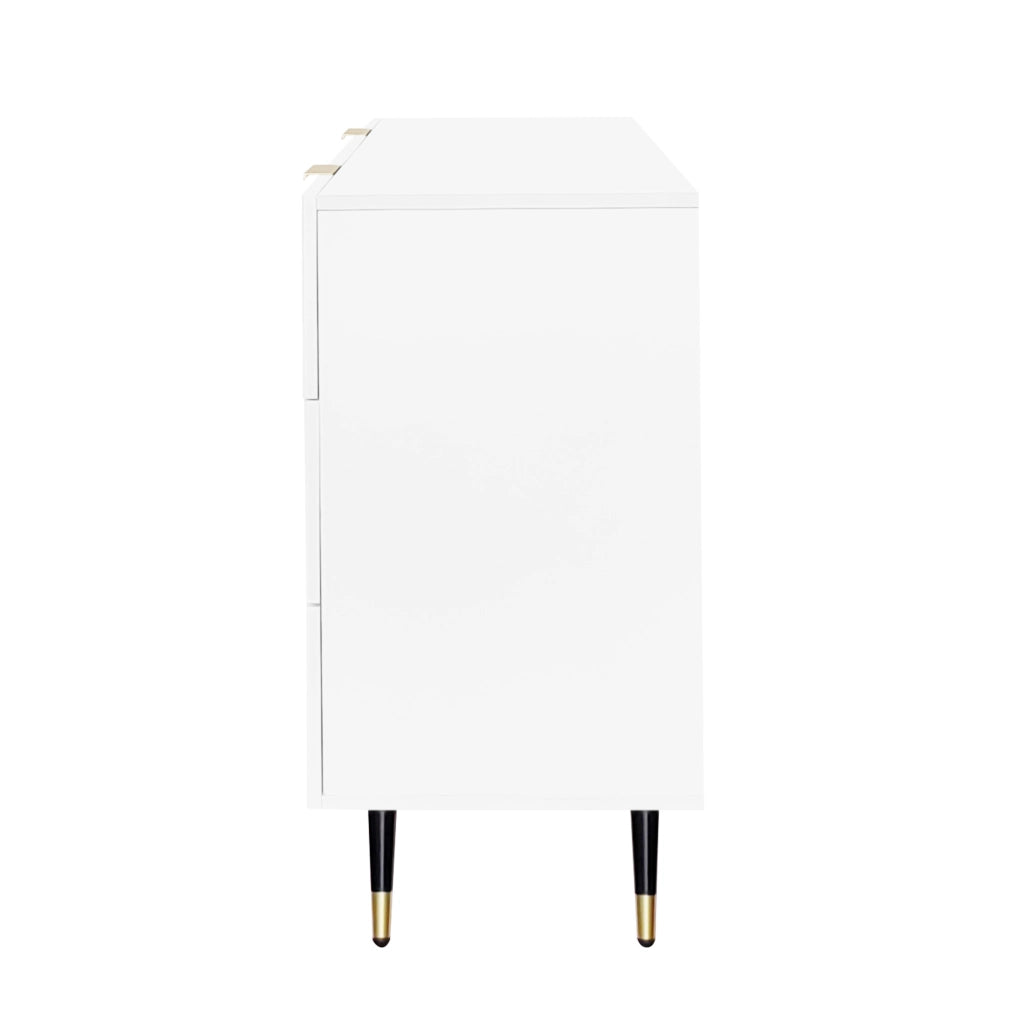 Credenza 120x77x40 cm con 6 cassetti; pannello truciolare bianco e oro