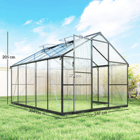 Serra per Orto 304x247x205 cm con Porta a Battente e 2 Finestre Regolabili in PC e Alluminio Nero