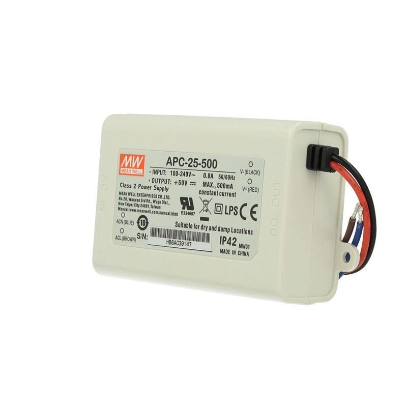 Led Driver CC MW MEAN WELL Serie APC Trasformatore Corrente Costante IP42 (500mA 15V-50VDC 25W)