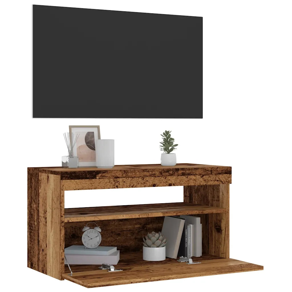 Mobile Porta TV con LED Legno Antico 75x35x40 cm Multistrato