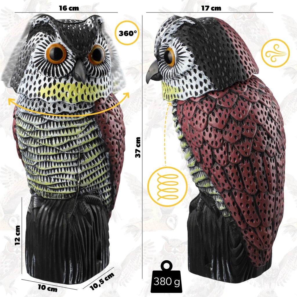 Statuetta da giardino KADAX, ornamento a forma di gufo con testa mobile, regalo.