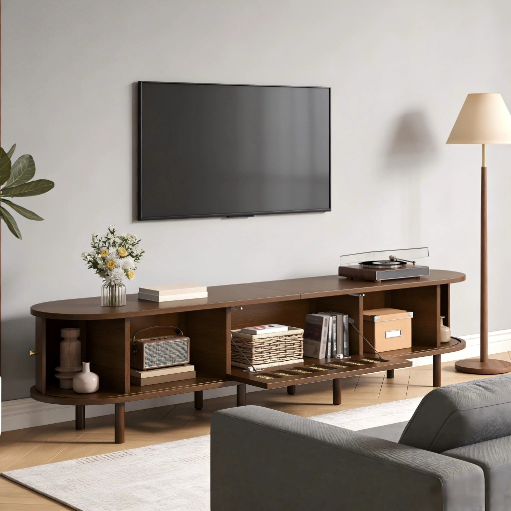 Mobile TV- noce scuro- rattan- anta avvolgibile- 180x40x40 cm- 30 kg