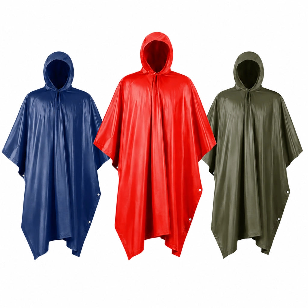 Kit 3 Poncho Impermeabili Unisex Pvc Antipioggia con Cappuccio Riutilizzabili